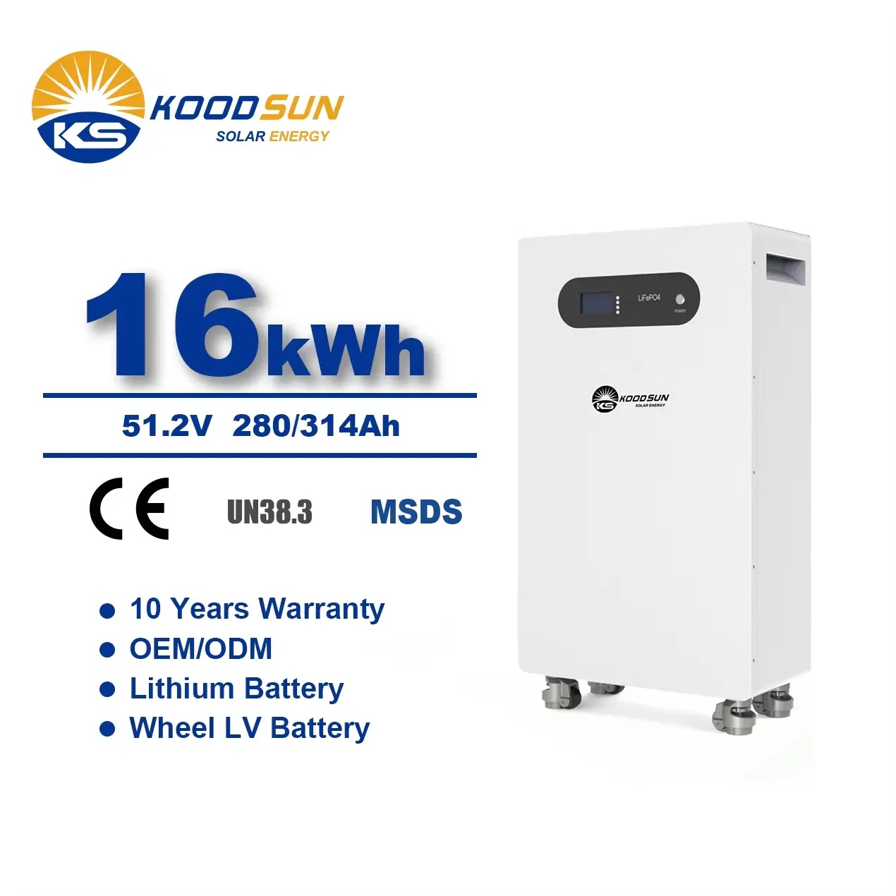 51.2V 314Ah 16kWh Low Voltage LiFePO4 Battery | Massive Capacity for Home Solar Storage & Off-Grid Applications - Koodsun