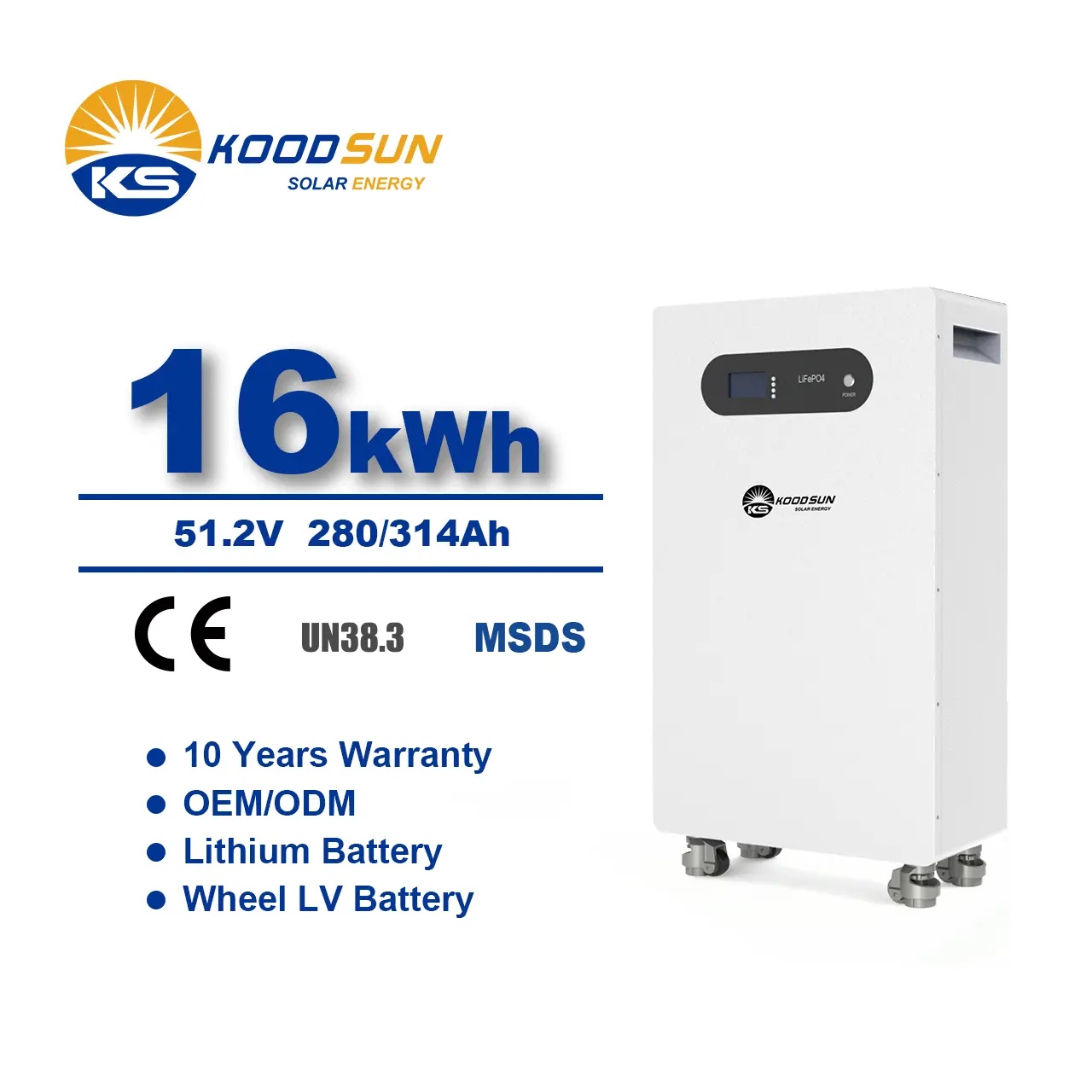 New Design Wholesale Koodsun Large Capacity 16kwh Lithium Ion Battery Lifepo4 Solar Energy Battery for Home Use - Koodsun