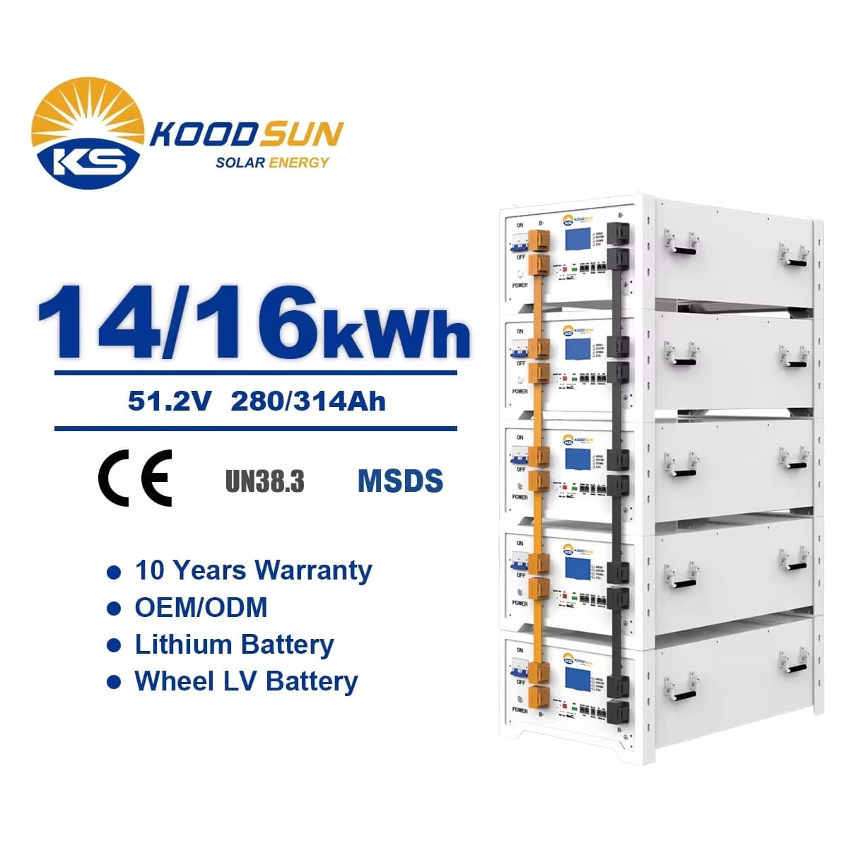 Mobile Energy Storage 51.2V 280AH 314AH Lifepo4 14.336KWH 16KWH  Rack Lithium Ion Batteries Easy installation - Koodsun