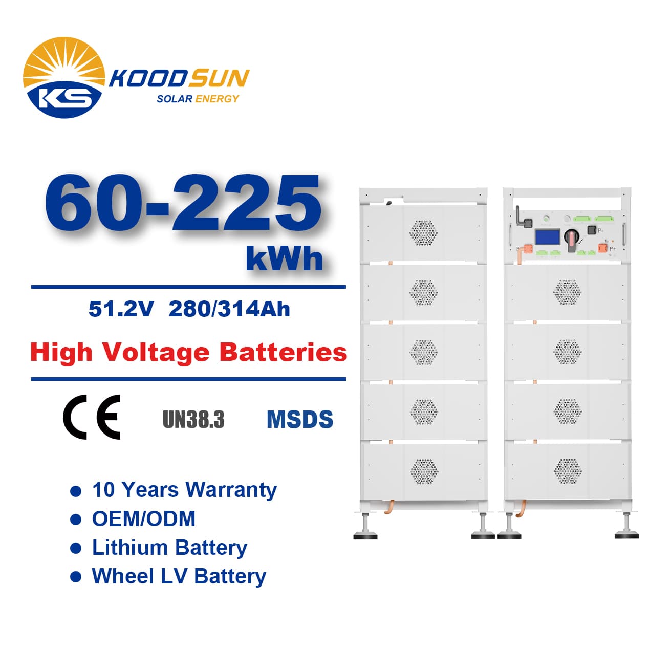 Hot Selling High Voltage Solar Storage Battery 51.2V Lifepo4 Battery 280Ah 314Ah for Solar System - Koodsun