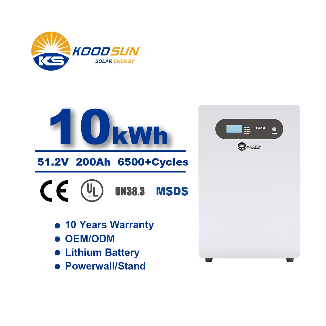 Home Use Koodsun Lithium Battery 51.2V 200AH 10.24kwh PowerWall Lithium Battery - Koodsun